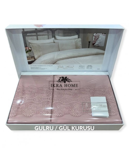 Gelin home deluxe saten  - Gulru GUL KURUSU Двуспальное постельное белье с гипюровой отделкой -2021